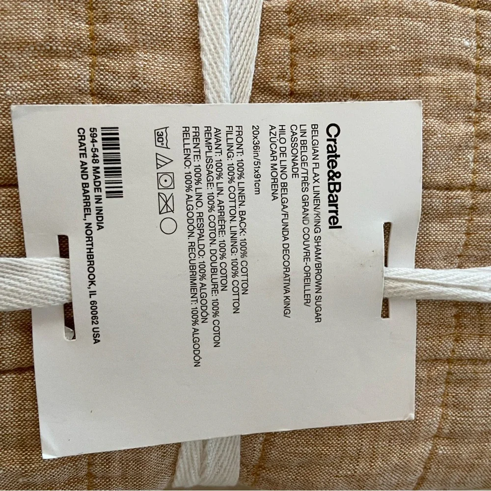 Crate&Barrel Belgian Flax Linen King Sham - Brown, NWT